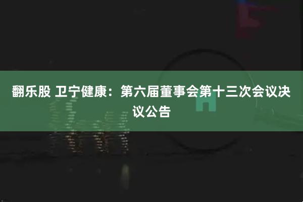 翻乐股 卫宁健康：第六届董事会第十三次会议决议公告