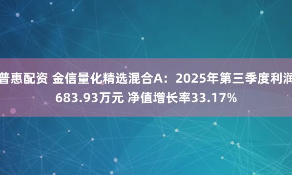 普惠配资 金信量化精选混合A：2025年第三季度利润683.93万元 净值增长率33.17%